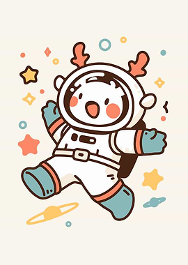 Cute Astronaut with Antlers in Space