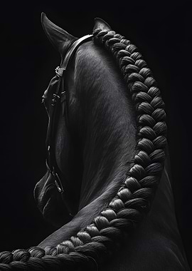 Elegant Braided Black Horse Portrait