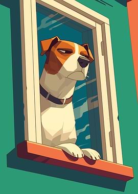 Cartoon Dog Looking Out Window