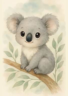 Cute Koala Watercolor Illustration