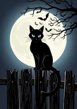Cat Fence Halloween Night