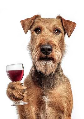 Irish Terrier dog with Wine Glass Portrait