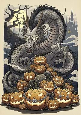 Dragon and Halloween Pumpkins