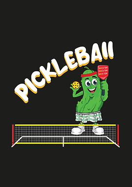 Pickleball Cartoon Character Funny Pickle Playing Pickleball