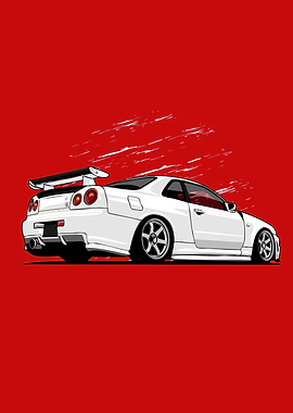 White Nissan Skyline R34 Illustration