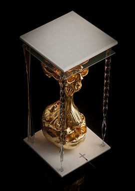 Golden Skull Hourglass Sculpture