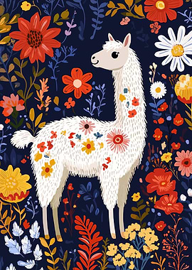 Floral Llama Illustration