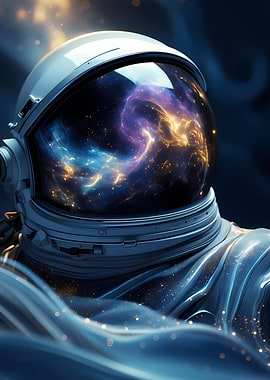 Astronaut Helmet Reflecting Nebula