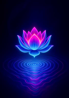 Neon Lotus Flower with Water Ripples