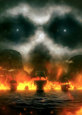 Skull Cloud Pirate Ship Battle