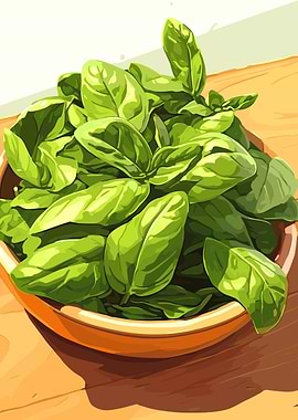Bowl of Fresh Basil Leaves
