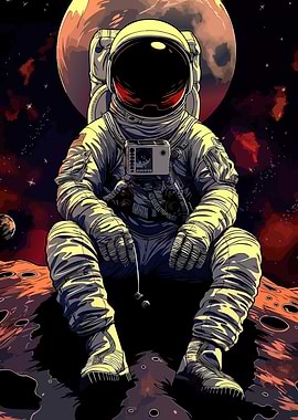 Astronaut Sitting on a Moon