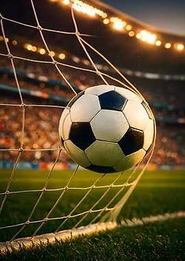 Soccer ball in net at stadium