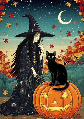 Halloween Witch Cat Pumpkin