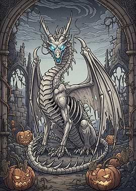 Skeletal Dragon Pumpkins Ruins