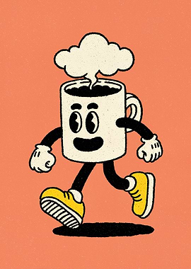 Cartoon Coffee Cup Character Walking