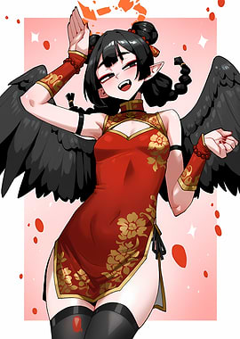 Winged Demon Girl in Cheongsam