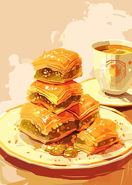 Baklava and Tea Still Life