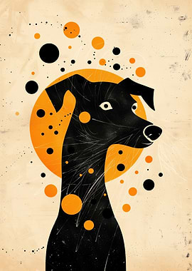 Abstract dog vector portrait with orange circle