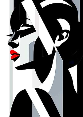 Abstract Woman Portrait with Red Lips