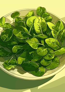 Fresh Spinach in Bowl Illustration