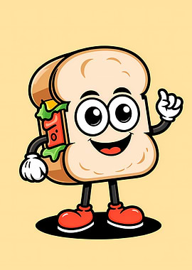 Cheerful Sandwich Mascot on Pastel Background