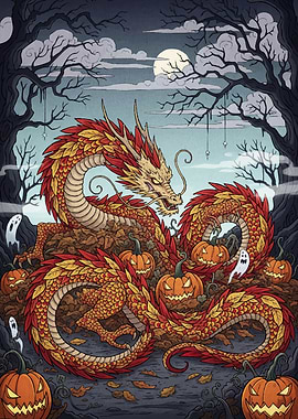 Halloween Dragon Pumpkins Ghosts