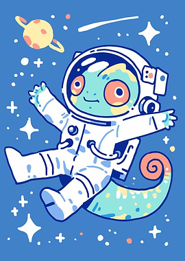 Chameleon Astronaut in Space Cartoon