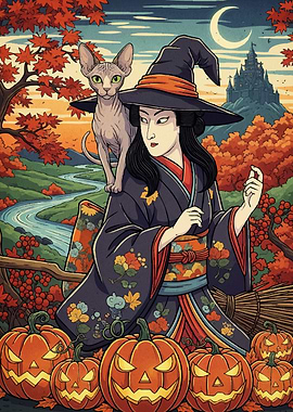 Japanese Witch Cat Pumpkins