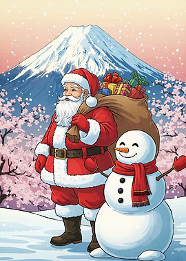 Santa Snowman Mount Fuji