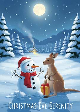 Christmas Eve Serenity with Snowman and Kangaroo