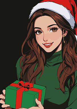 Anime Girl with Christmas Gift