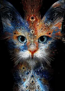 Abstract Cat Portrait with Ornate Details