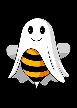 Cartoon Bee Dressed as Ghost with Halloween Vibes