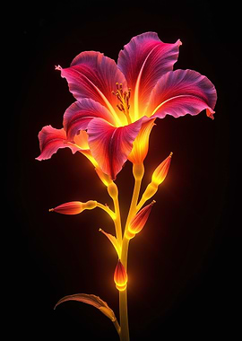 Glowing Lily Flower on Black Background