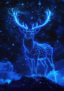 Neon Deer in Starry Night