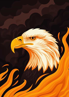 Fierce eagle vector portrait with fiery backdrop
