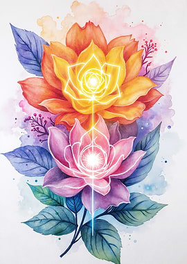 Watercolor Flowers with Glowing Centers