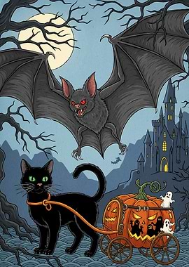 Halloween Night Cat Bat