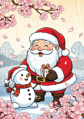 Santa Snowman Cherry Blossoms