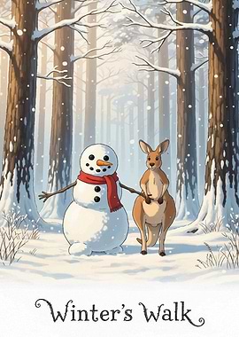 Winter's Walk: Snowman and Kangaroo