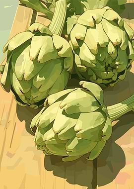Artichokes on Wooden Surface