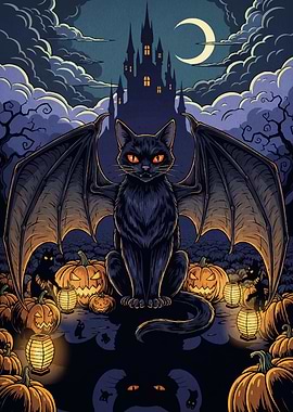 Halloween Bat Cat Pumpkins
