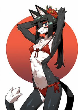 Anime Wolf Girl in Red Bikini