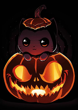 Cute Black Cat in Pumpkin