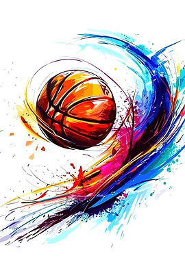 Basketball with Colorful Abstract Swirls