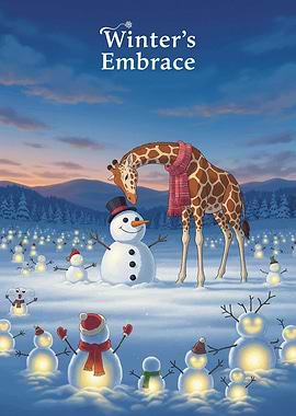 Winter's Embrace: Giraffe and Snowmen