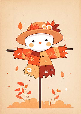 Cute Autumn Scarecrow Illustration