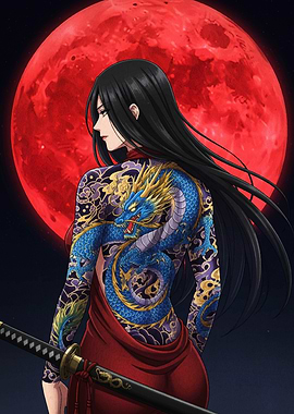 Dragon Tattoo Woman with Katana