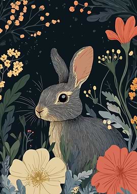 Rabbit in a Floral Garden